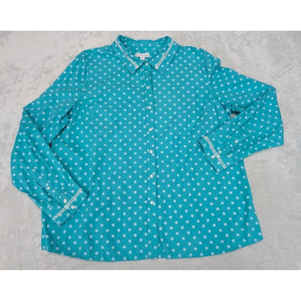 Kim Rodgers Women's XL Shirt Aqua Button-Down Front Long Sleeves Lace Insets